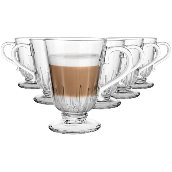 SZKLANKI DO KAWY LATTE ZESTAW 6 SZT SZKLANKA 320 ML KOMPLET Z ŁYŻECZKAMI