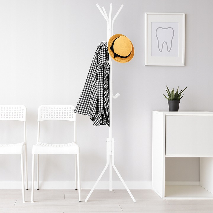WIESZAK PODŁOGOWY STOJĄCY NA UBRANIA STOJAK METALOWY STABILNY BIALY
