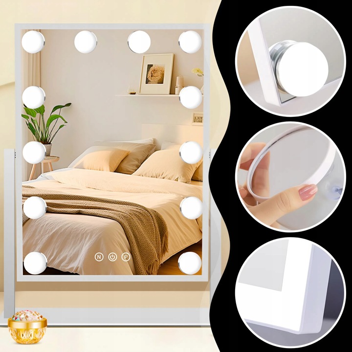 LUSTERKO KOSMETYCZNE HOLLYWOOD STOJĄCE LUSTRO DO MAKIJAŻU LED 12