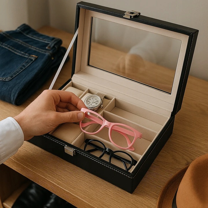 Szkatułka Pudełko Organizer Etui Zegarki i Okulary