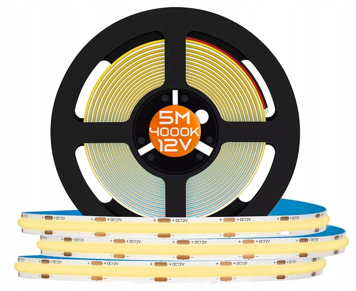 Taśma LED COB 12V 5M rolki NEON pasek linia neutralna 9,8W/m mocna AKS