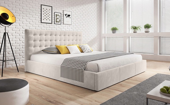 ŁOŻKO TAPICEROWANE VERO Z PODNOSZONYM STELAŻEM POJEMNIKIEM POŚCIEL 160x200