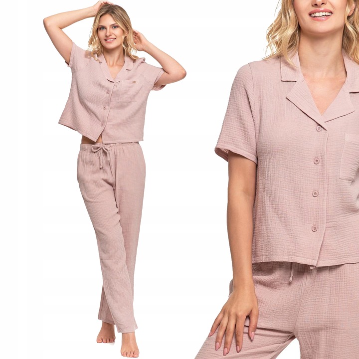 Moraj Długa Bardzo delikatna Piżama Damska z Muślinu Beżowa 5000-008 M