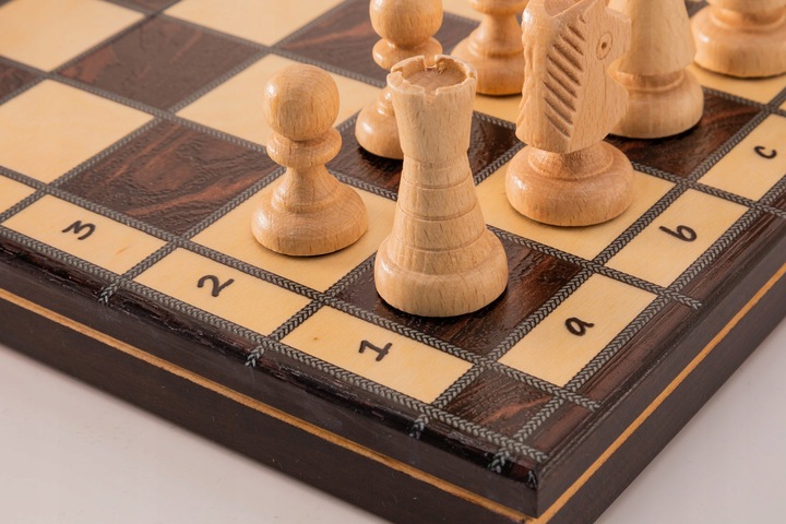 Szachy Królewskie intarsjowane druk brązowe/dąb-brzoza/ NOWOŚĆ/producent