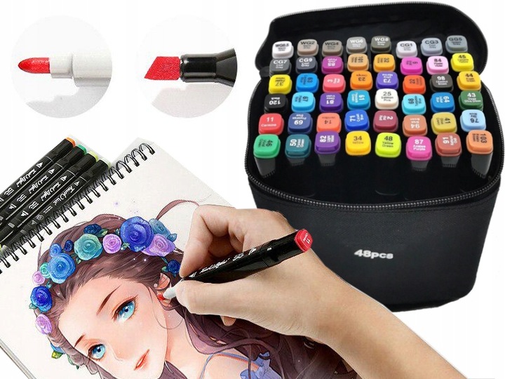 MARKERY FLAMASTRY PISAKI ALKOHOLOWE DWUSTRONNE PRO ZESTAW 80x 80SZT + TORBA