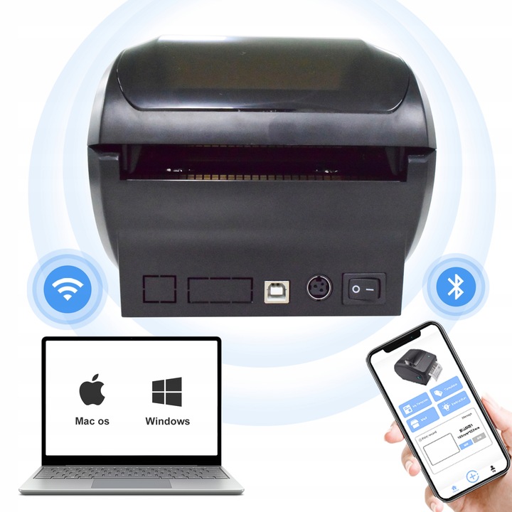 Drukarka Termiczna Etykiet Kurierskich Samoprzylepnych WiFi Bluetooth USB