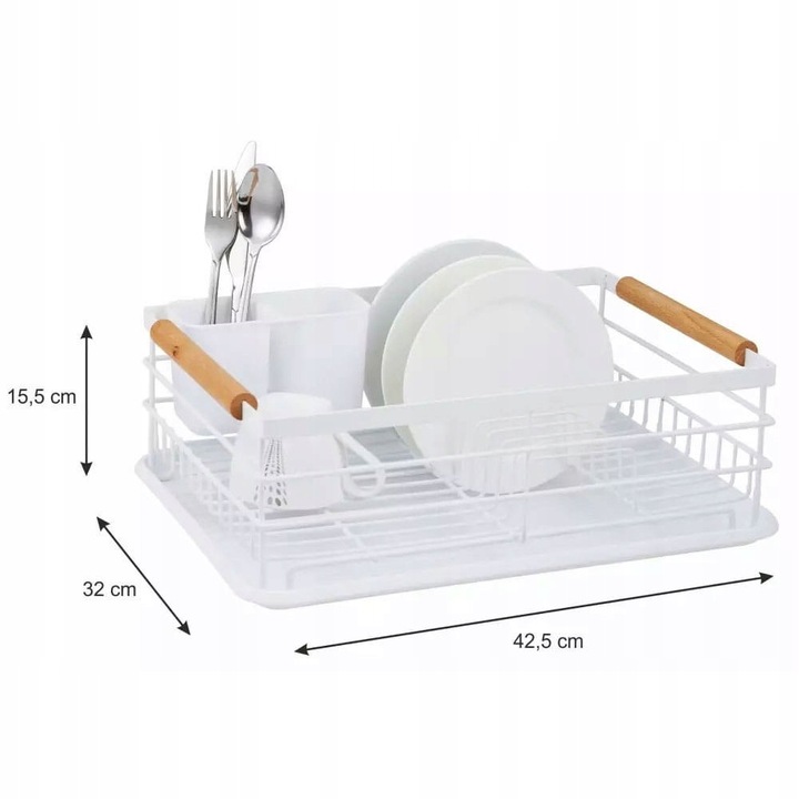 SUSZARKA DO NACZYŃ BIAŁA STOJĄCA OCIEKACZ DUŻA 32 cm x 42,5 cm x 15,5 cm