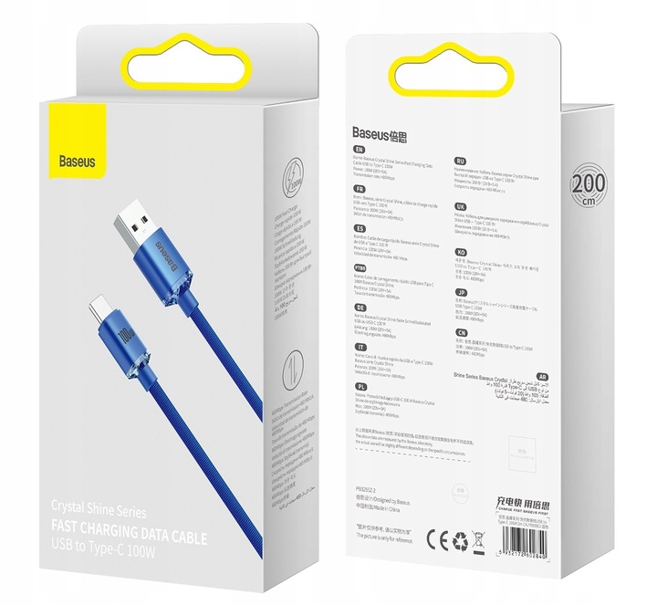 WZMACNIANY KABEL PRZEWÓD BASEUS USB USB-C 100W 6A 2M SZYBKIE ŁADOWANIE