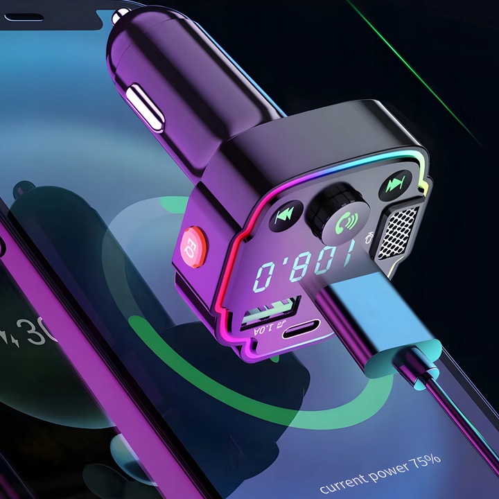 TRANSMITER SAMOCHODOWY BLUETOOTH FM 2X USB TRANSMITER WIELOFUNKCYJNY