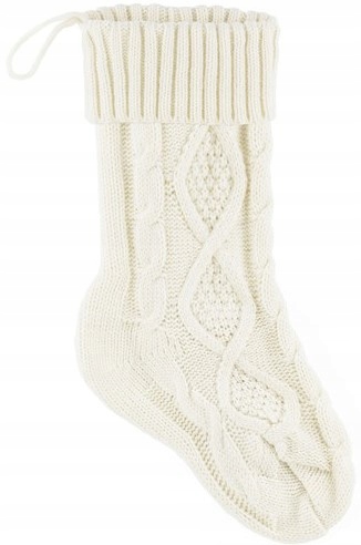 SKARPETA na kominek BIAŁA ecru ŚWIĄTECZNA dł.34cm