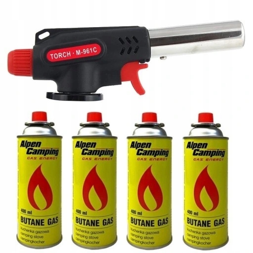 Palnik gazowy na Kartusze Torch Czarno Czerwony M-961C 1300 W + 4 x