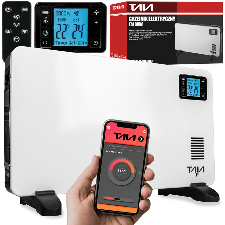GRZEJNIK ELEKTRYCZNY KONWEKTOROWY TERMOSTAT FARELKA MOC 2000W WIFI 4