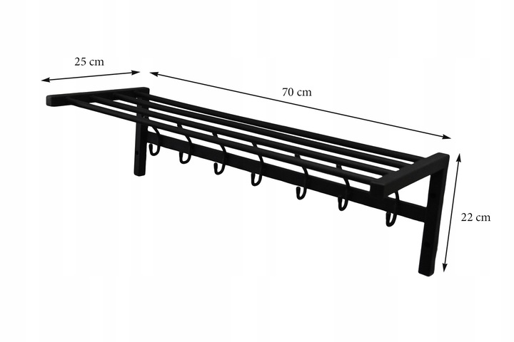 Wieszak wiszący na ubrania z półką 70 ścienny wyjątkowy, czarny