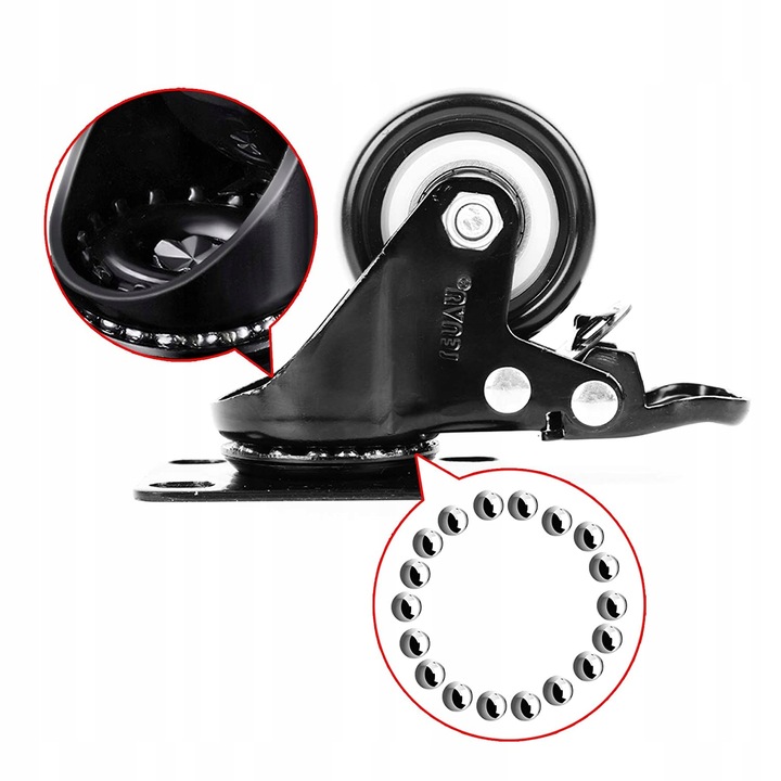 4× ZESTAW JEZDNY KÓŁKA OBROTOWE GUMOWE KOŁA ŁOŻYSKOWANE MEBLOWE 50mm