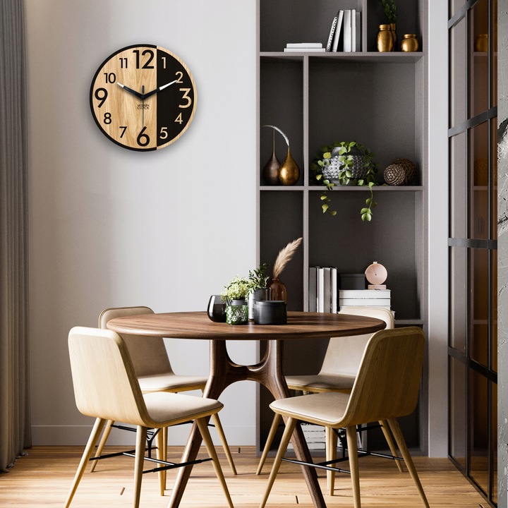 Zegar ścienny drewniany Dębowy ALFRED - 33 cm cichy, zegar do salonu