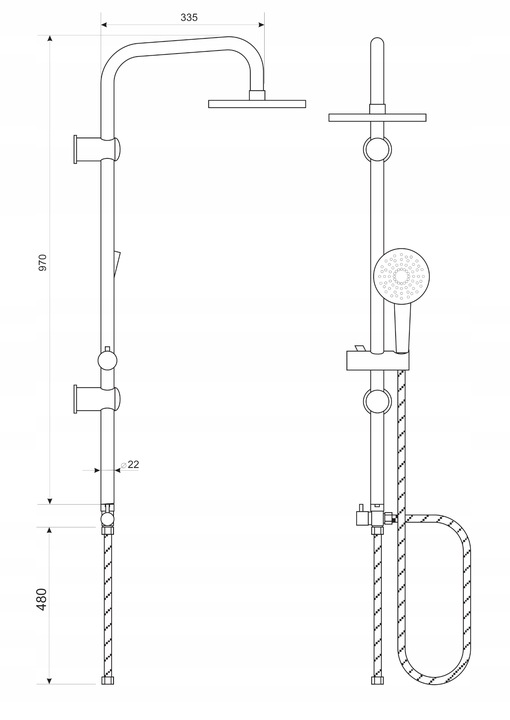 ZESTAW PRYSZNICOWY CZARNY Z BATERIĄ NATRYSKOWĄ DESZCZOWNICA KOMPLET MAT HIT