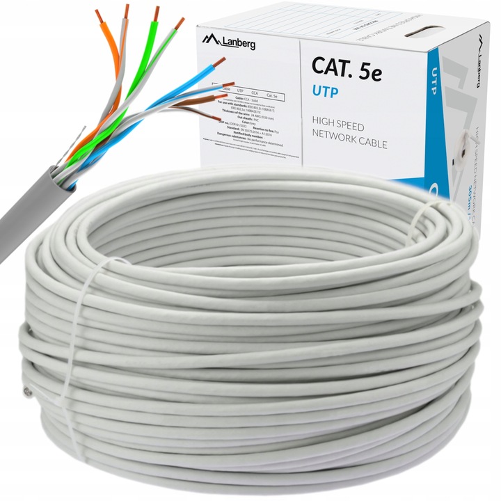 KABEL SIECIOWY PRZEWÓD SKRĘTKA CAT.5E KAT.5E 50M CCA UTP RJ45 LAN LANBERG