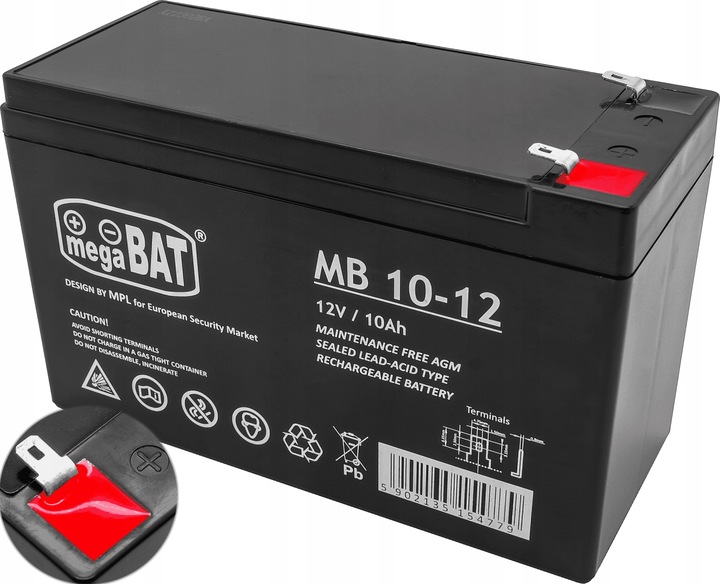 Akumulator AGM BEZOBSŁUGOWY 12V 10Ah (wymiar 7,2Ah/9Ah) ALARM UPS