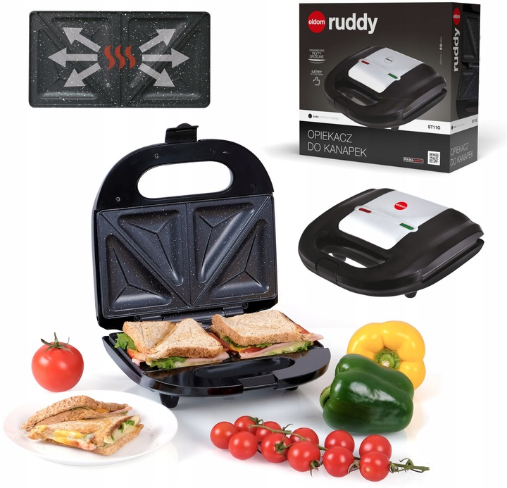 OPIEKACZ KANAPEK TOSTÓW SANDWICH ELDOM CERAMICZNY Z POWŁOKĄ GRANITOWĄ