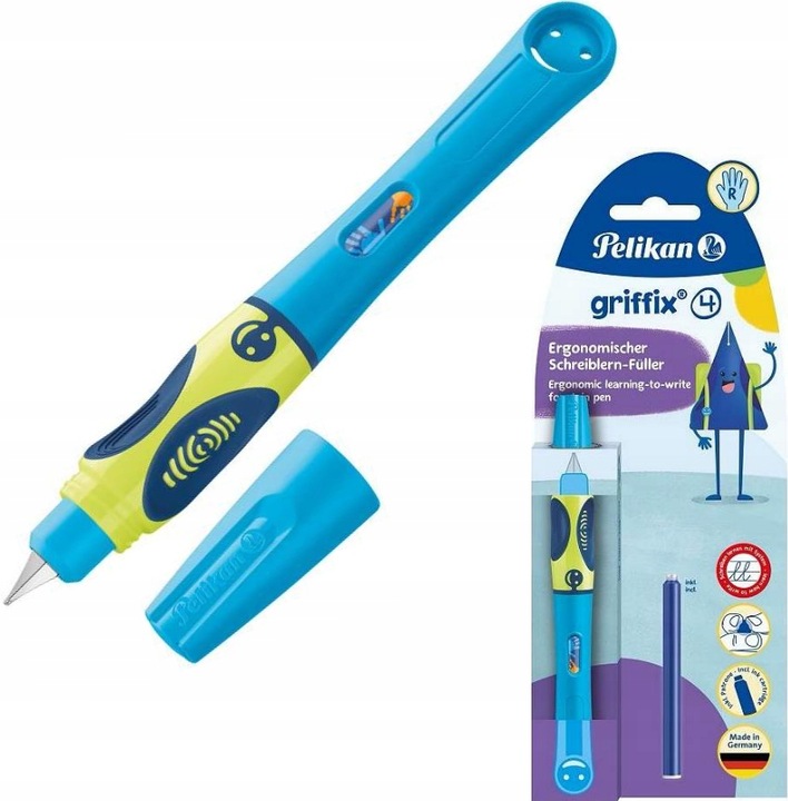 PIÓRO wieczne PELIKAN Griffix dla PRAWORĘCZNYCH + naboje + korektor