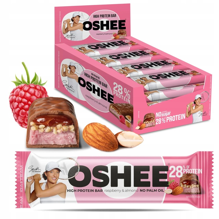 12x OSHEE & IGA Team Baton proteinowy malina - migdał 47 g