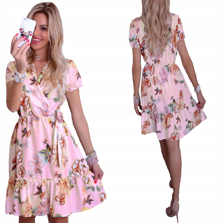 MODNA SUKIENKA CUD WZORY KWIATY KOMUNIA WESELE 232