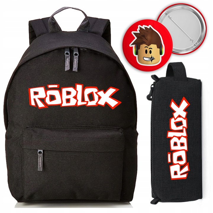 Zestaw do Szkoły Czarny Plecak + Piórnik + Pin Postać z Gry Roblox Wzory