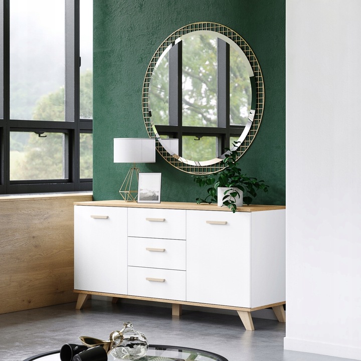 Komoda Szafka RTV 3 Szuflady 2 Drzwi POJEMNA Duża Biala Mat Dąb Wotan