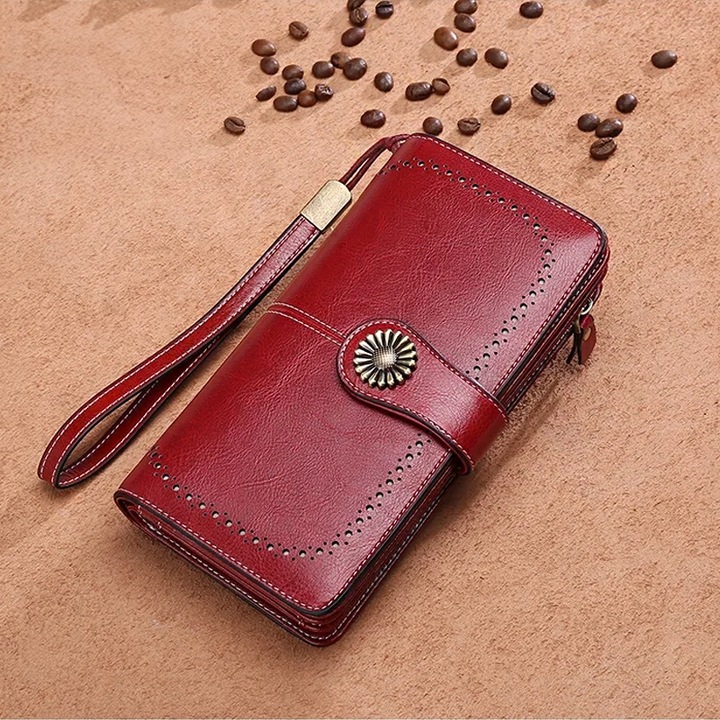 PORTFEL SKÓRZANY DAMSKI CZERWONY RFID ELEGANCKI FUNKCJONALNY POJEMNY