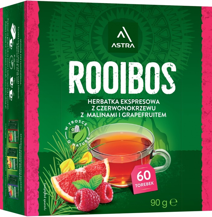 Herbata ziołowa w torebkach Astra Rooibos malina i grapefruit 60szt x4