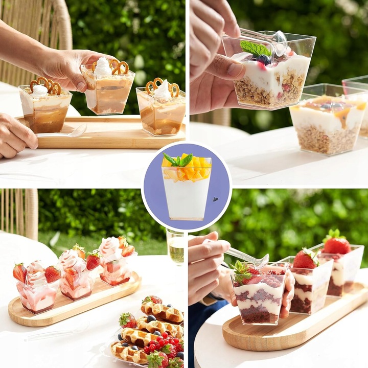 PUCHARKI KWADRATOWE DO DESERÓW 120ml 50szt NA PRZEKĄSKI DESERY POJEMNIKI