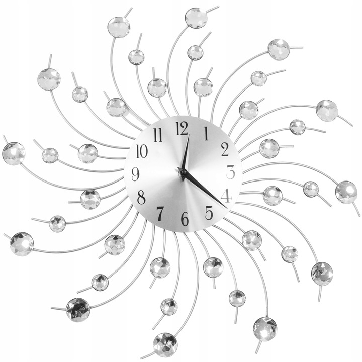 ZEGAR ŚCIENNY Z KRYSZTAŁKAMI SŁOŃCE KRYSZTAŁKI GLAMOUR STYLOWY DUŻY 50