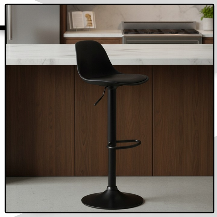 Hoker barowy plastikowy czarny obrotowy regulowany ekoskóra do wyspy