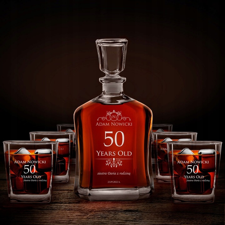 Karafka z Grawerem ze Szklankami Prezent dla Faceta Niego na 50 Urodziny