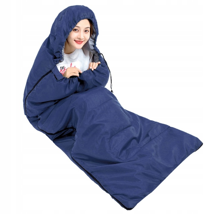 LEKKI ŚPIWÓR TURYSTYCZNY MUMIA KAPTUR 210CM CIEPŁY KOŁDRA + POKROWIEC 2w1