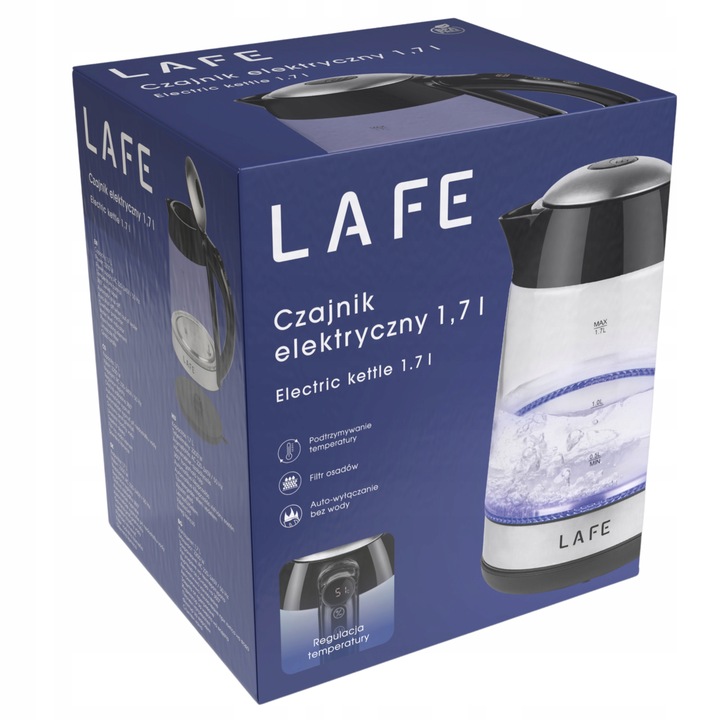 CZAJNIK ELEKTRYCZNY BEZPRZEWODOWY 1,7l 2200W SZKLANY LED REGULACJA