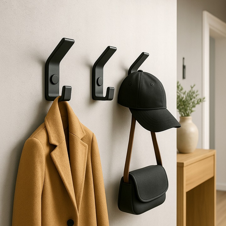 5 szt - Wieszak ścienny haczyk na ubrania metalowy podwójny CZARNY