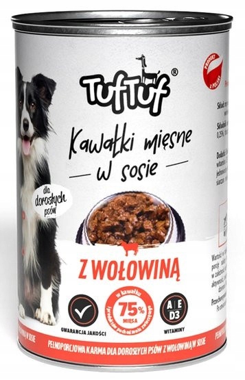 MOKRA KARMA DLA PSA 75% MIĘSA MIX 24x415g. 9,96 kg KAWAŁKI TUF TUF