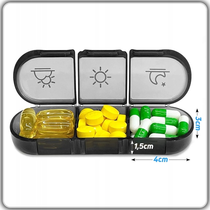 PUDEŁKO NA LEKI 21 POJEMNIKÓW SASZETKA CZARNA ORGANIZER NA LEKI