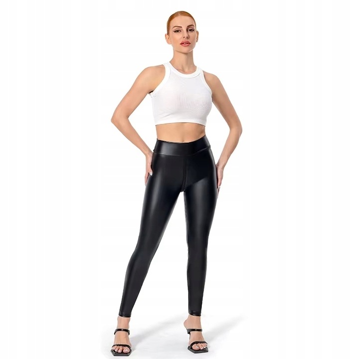 OBCISŁE LEGGINSY Z POŁYSKIEM SEXY GETRY ZAMEK W KROKU DO SEKSU