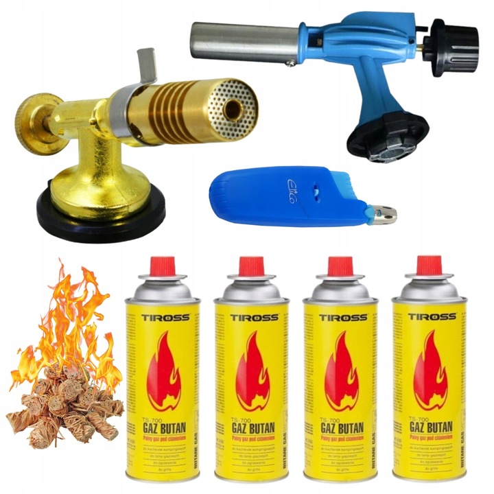 ZESTAW PALNIK MOSIĘŻNY+ŻELIWNY+4x GAZ TIROSS +10szt