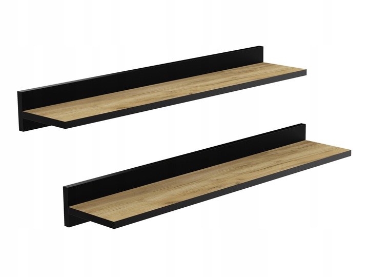 ZESTAW 2 X PÓŁKA ŚCIENNA 80 CM LOFT DĄB Z CZARNA LISTWĄ 80 CM DO