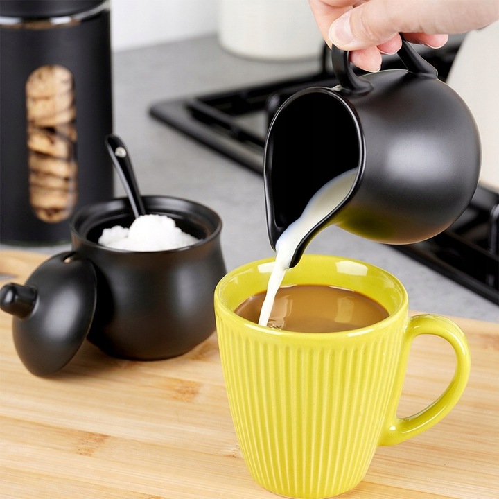 Zestaw CUKIERNICZKA MLECZNIK ŁYŻECZKA pojemnik na cukier mleko czarna