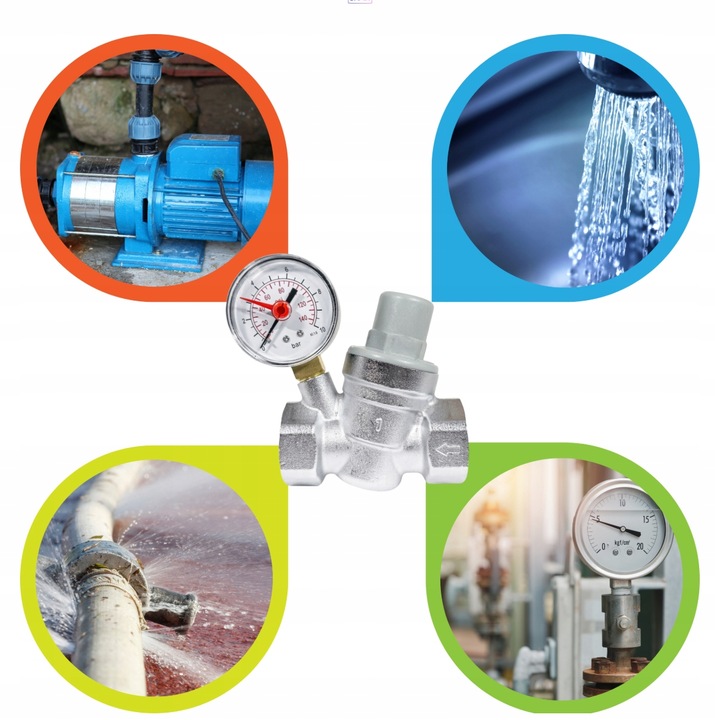 REDUKTOR CIŚNIENIA WODY Z MANOMETREM 1/2'' DN15 REGULATOR 1,5-6,5 BAR