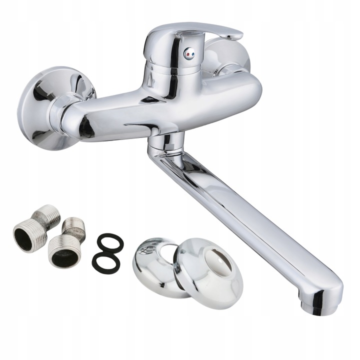 BATERIA UMYWALKOWA ŚCIENNA Z RUCHOMA WYLEWKA CHROM SREBRNA KOMPLET