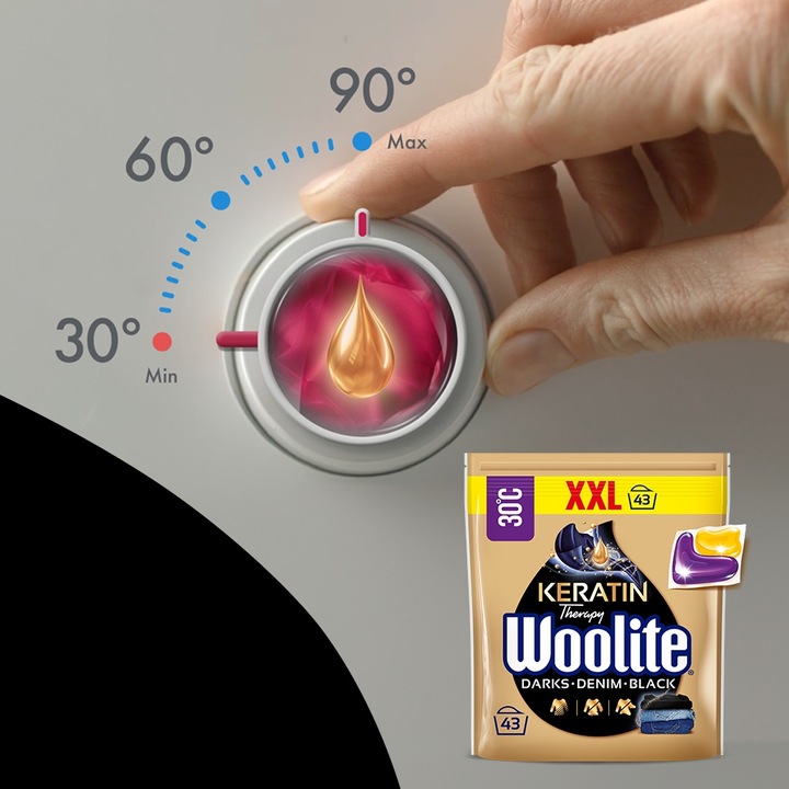 Woolite Kapsułki DoPrania Rzeczy Czarnych Ciemnych Jeans z Keratyną 43szt