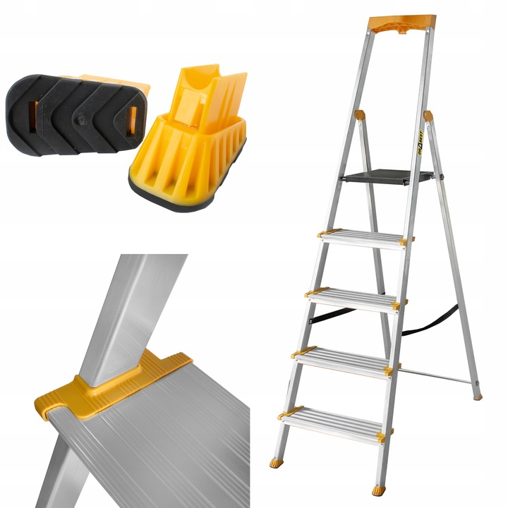 Drabina aluminiowa domowa PÓŁKA 5 stopniowa SZEROKIE stopnie DRABEST