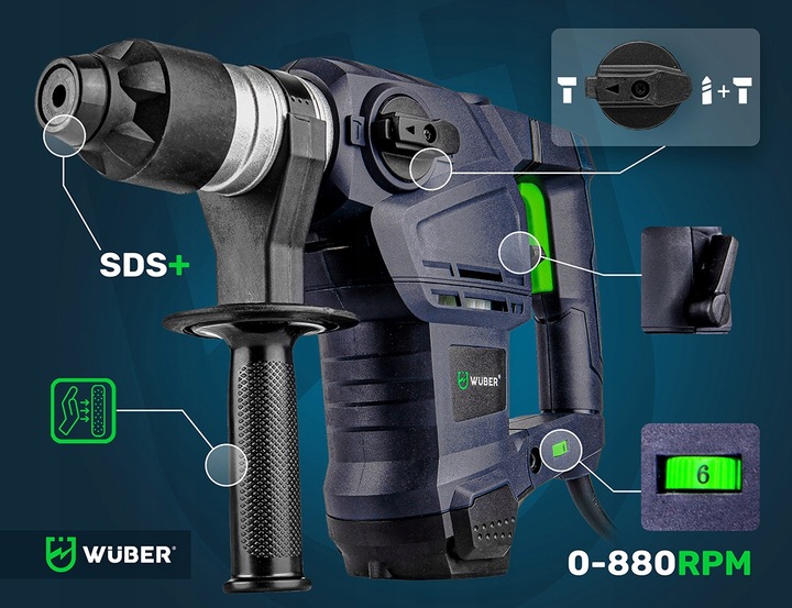 MŁOTOWIERTARKA UDAROWA SDS+ WIERTARKA MŁOT UDAROWY MOCNY 2600W ZESTAW