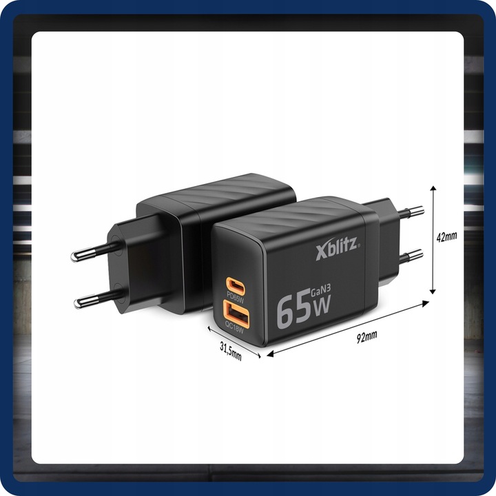 Xblitz XC2 ładowarka sieciowa 65W szybkie ładowanie USB C A