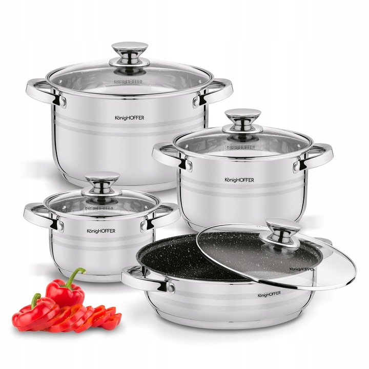 Zestaw GARNKÓW Indukcja PATELNIA Głęboka STAL Konighoffer Bari Silver